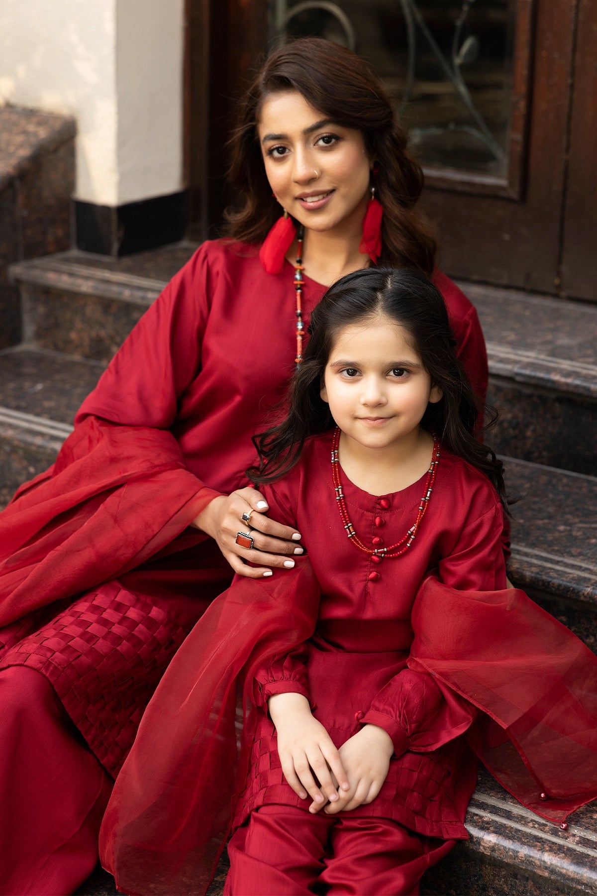 Hussain Rehar inspired Farshi Mummy & Me Girls Maroon Eid Outfit