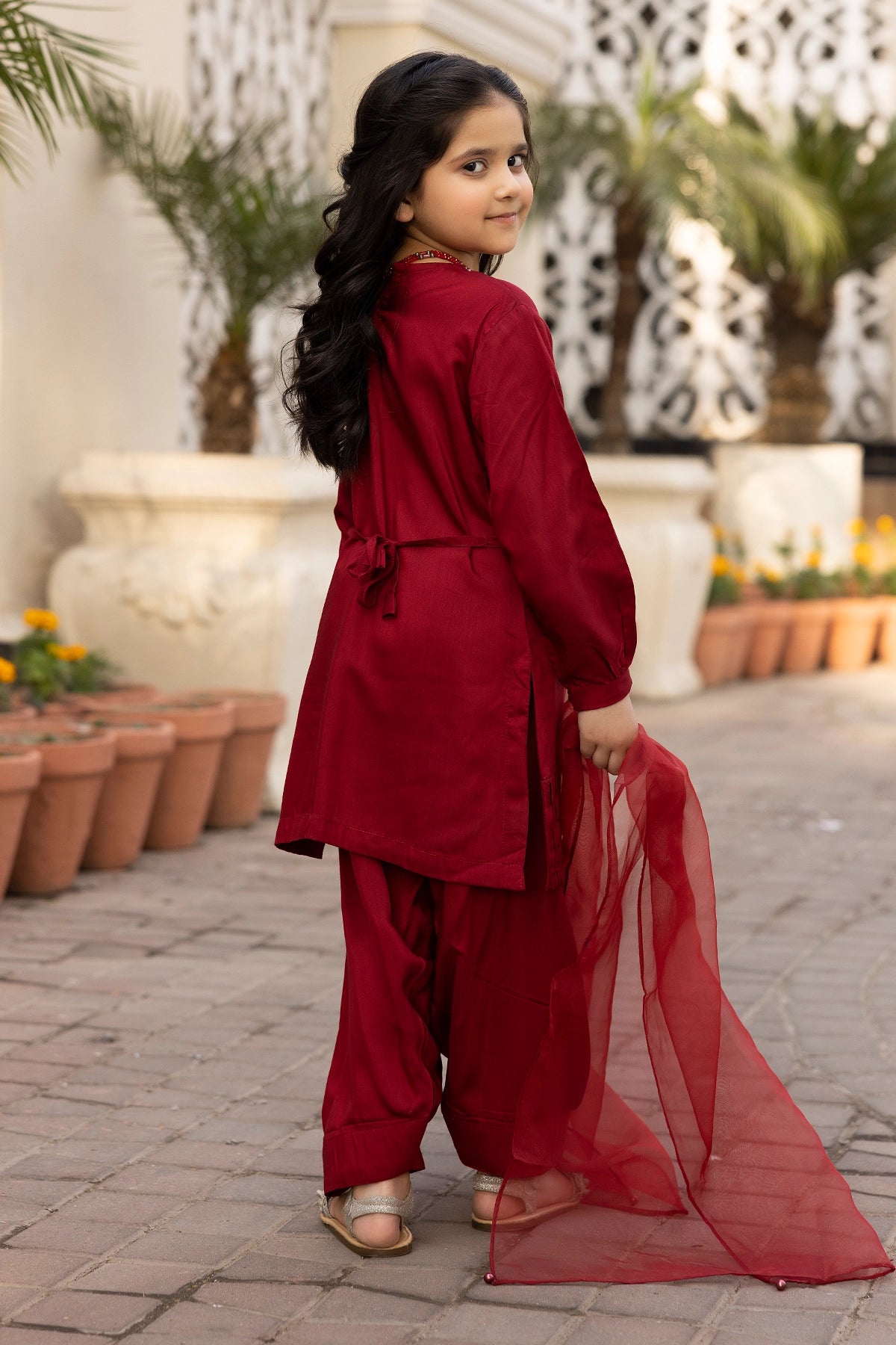 Hussain Rehar inspired Farshi Mummy & Me Girls Maroon Eid Outfit