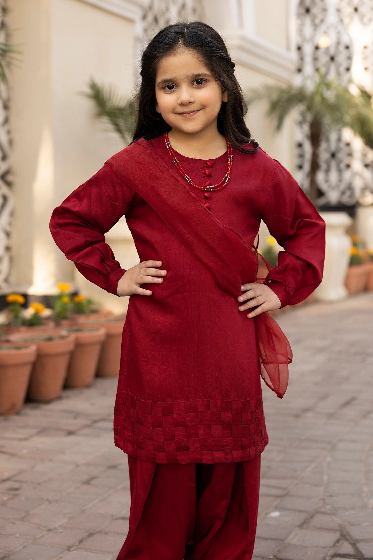 Hussain Rehar inspired Farshi Mummy & Me Girls Maroon Eid Outfit