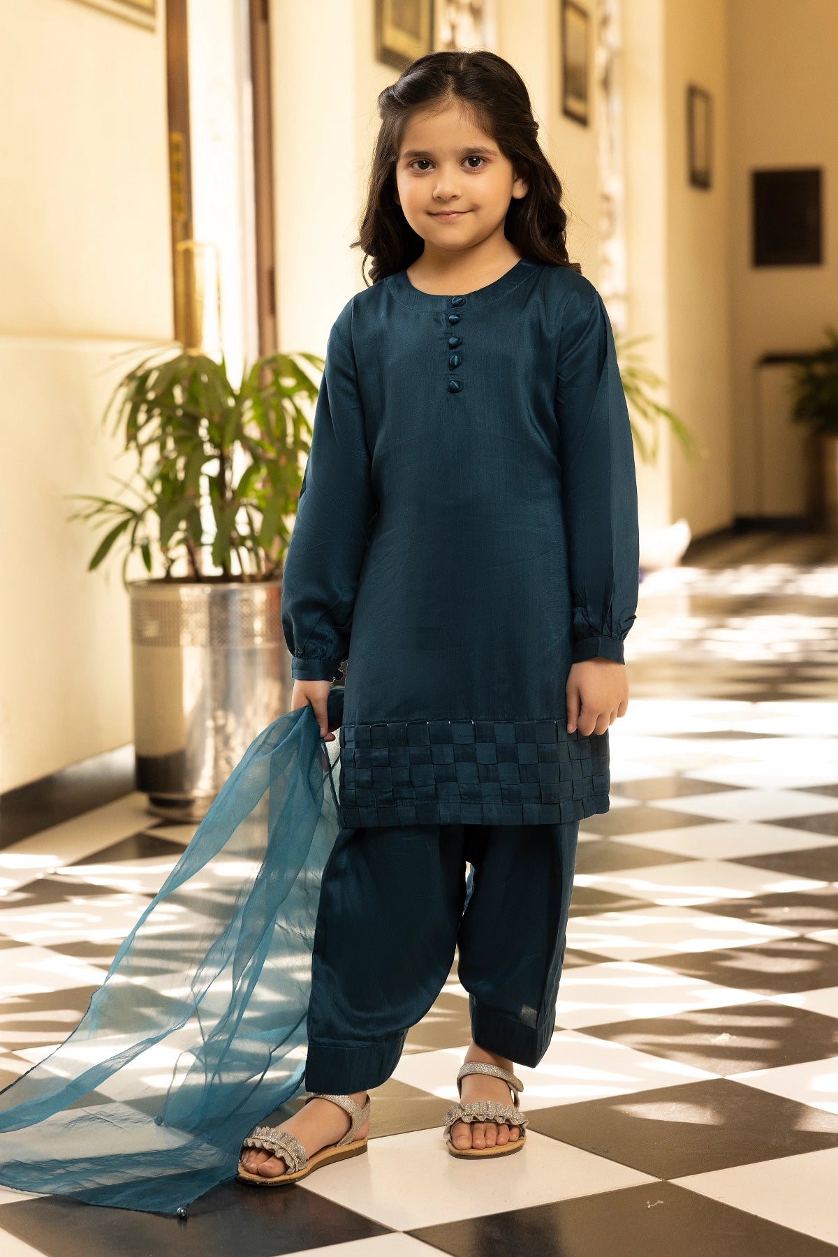 Hussain Rehar inspired Farshi Mummy & Me Girls Teal Eid Outfit