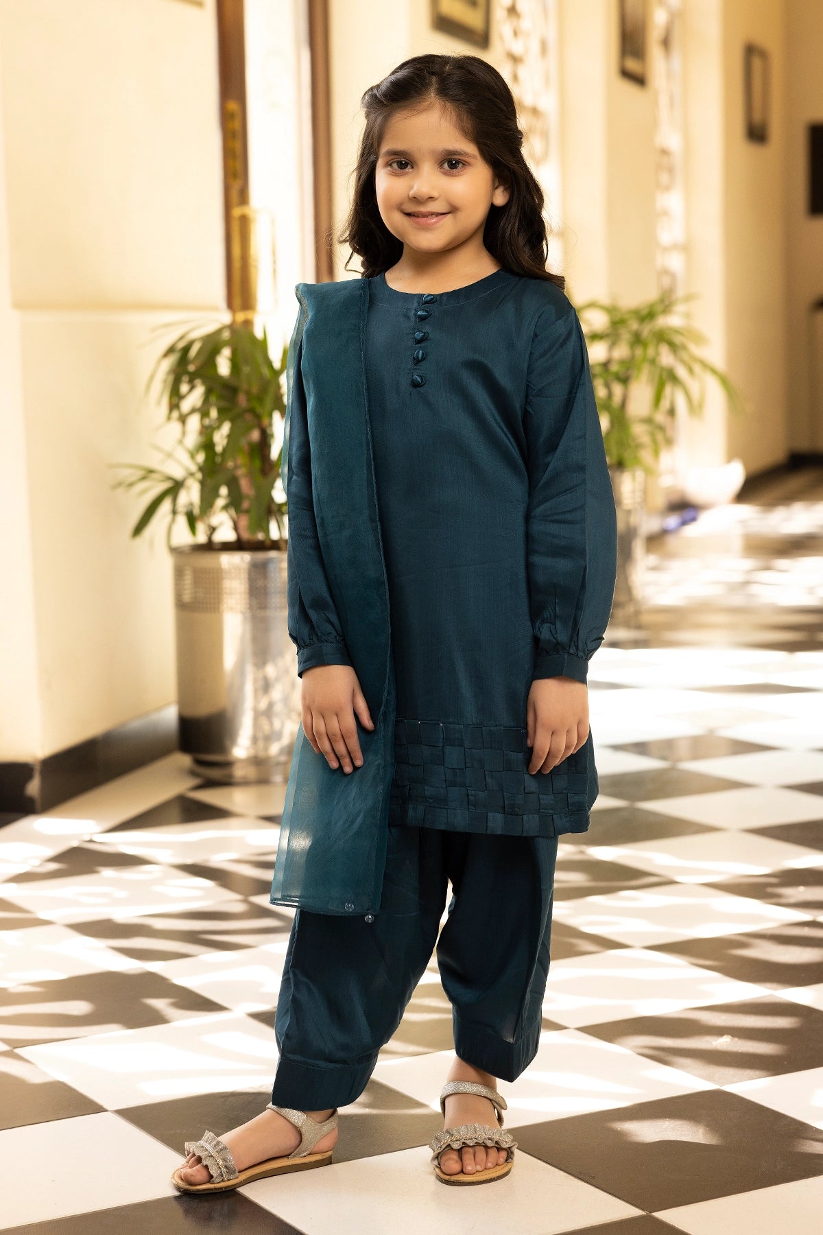 Hussain Rehar inspired Farshi Mummy & Me Girls Teal Eid Outfit