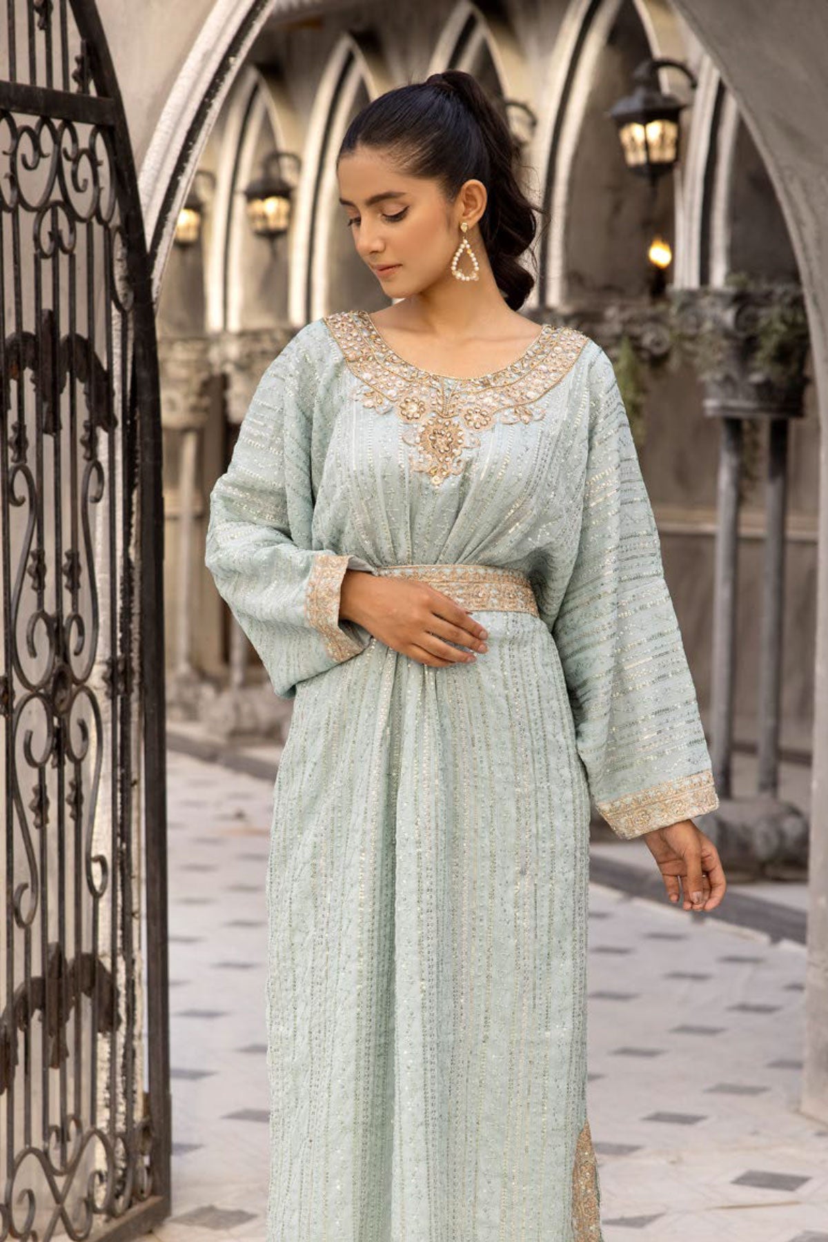 Jeem Mummy & Me Ladies Sea Green 3 Piece Wedding Kaftan