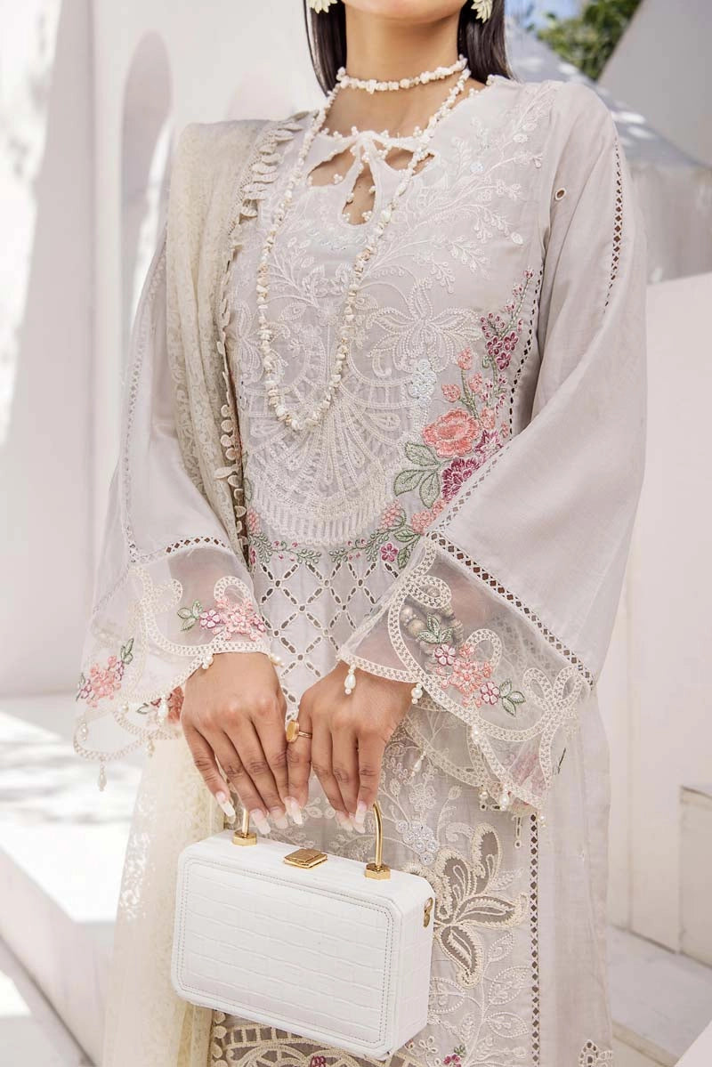 Maria B Inspired Chikan Embroidered Cream 3 Piece Outfit With Barocia Dupatta