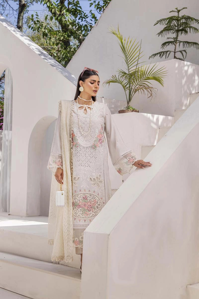 Maria B Inspired Chikan Embroidered Cream 3 Piece Outfit With Barocia Dupatta