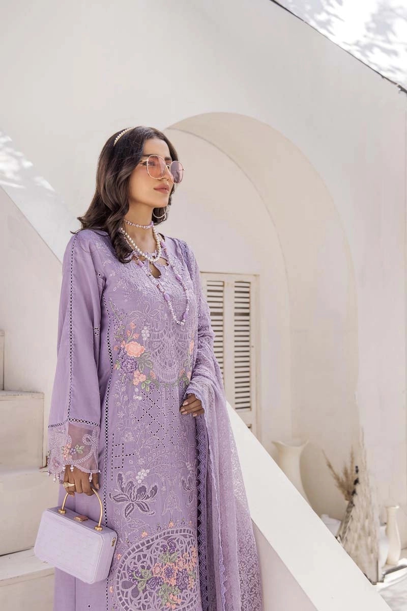 Maria B Inspired Chikan Embroidered Lilac 3 Piece Outfit With Barocia Dupatta