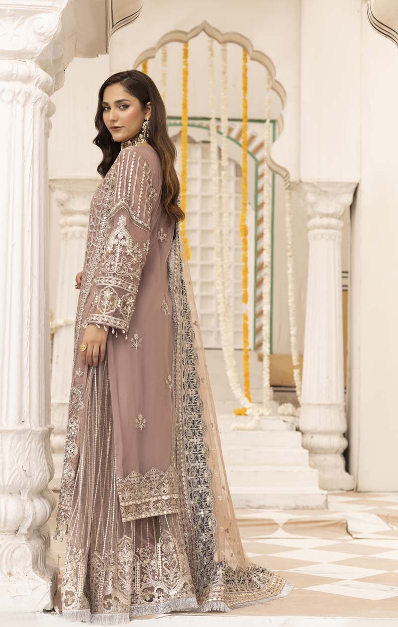 Imrozia Premium Inspired Embroidered Pink 3 Piece Wedding Sharara Outfit