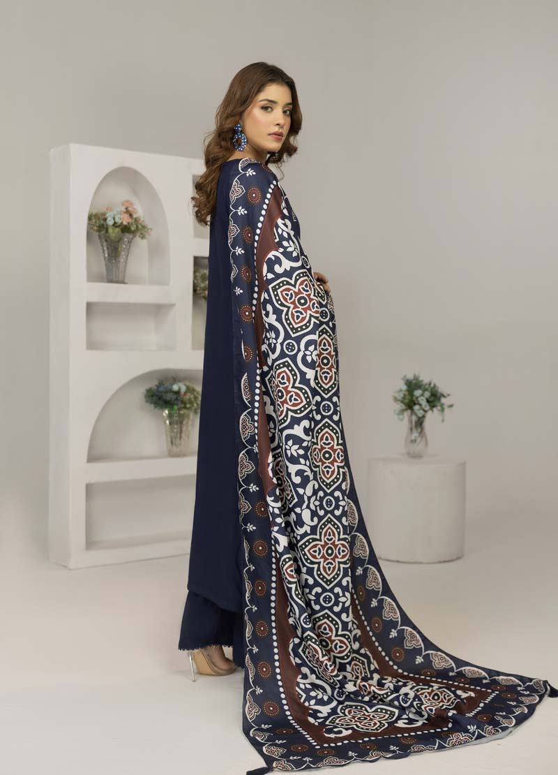 Simrans 3 Piece Chikan Kari Linen Suit with Ajrak Shawl DG23