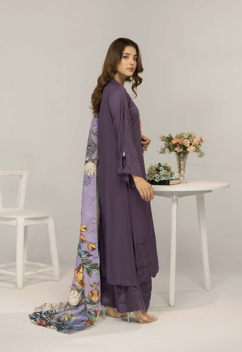 Suffuse 3 Piece Dhanak Linen Suit with Printed Shawl DG20