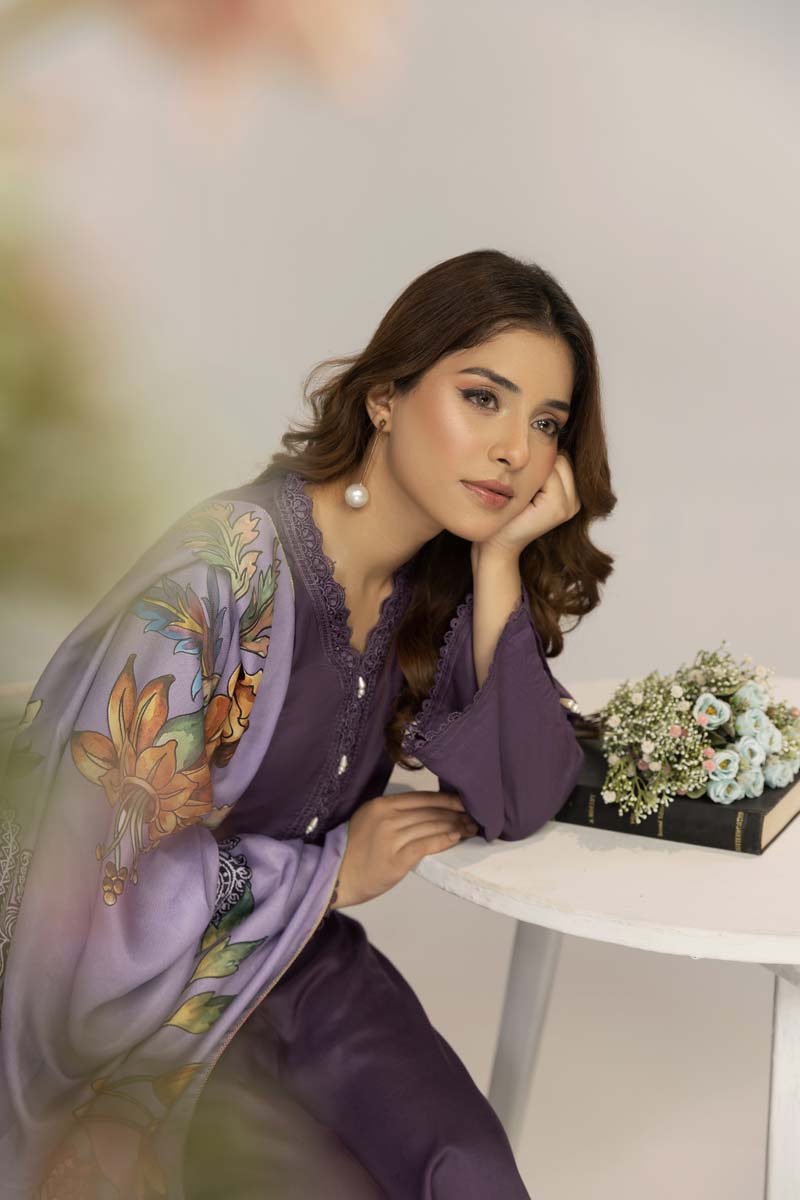 Suffuse 3 Piece Dhanak Linen Suit with Printed Shawl DG20