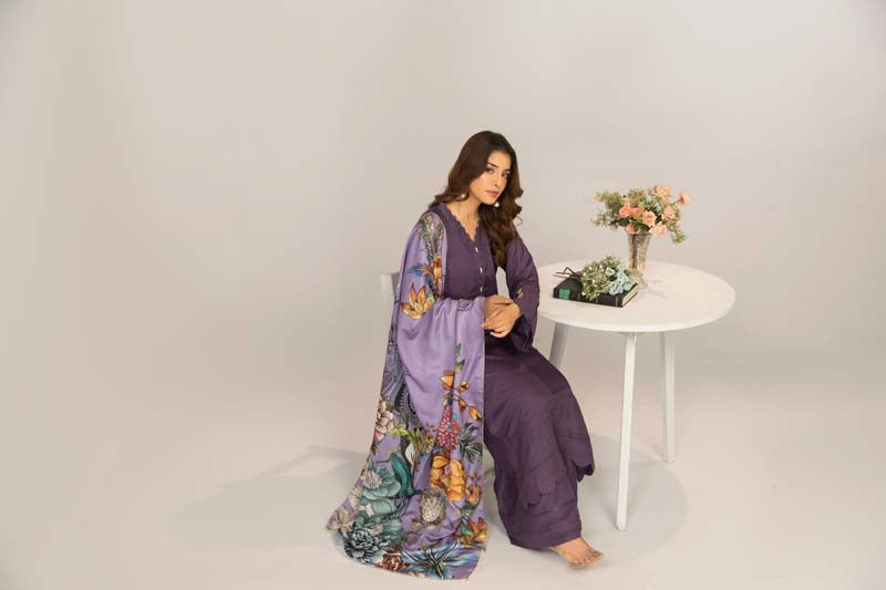 Suffuse 3 Piece Dhanak Linen Suit with Printed Shawl DG20