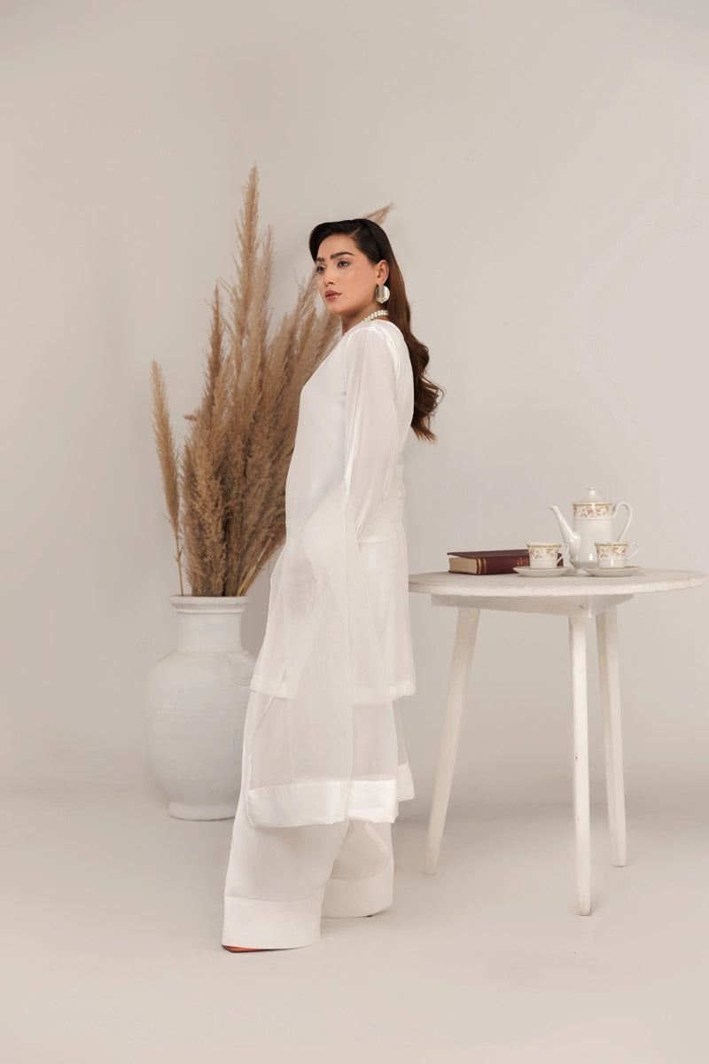 Firdous Eid Silk White Suit With Farshi Salwar and Net Dupatta