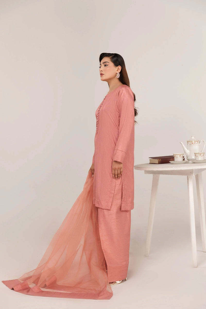 Firdous Eid Raw Silk Pink Suit With Farshi Salwar and Net Dupatta