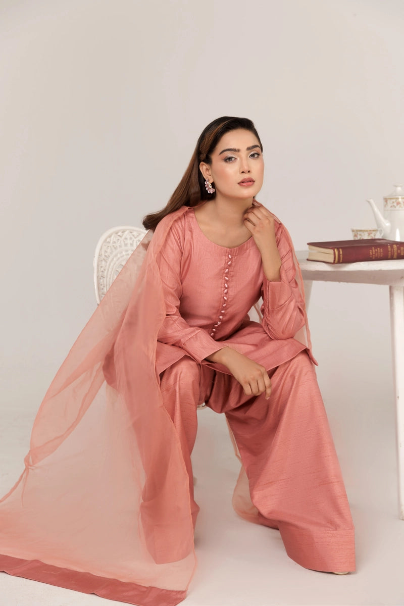 Firdous Eid Raw Silk Pink Suit With Farshi Salwar and Net Dupatta