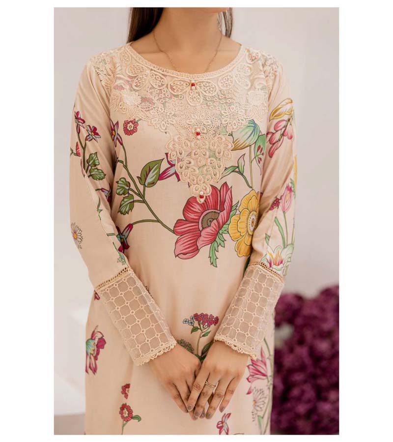 Bahar Floral Linen Suit With Embroidered Net Dupatta DG08