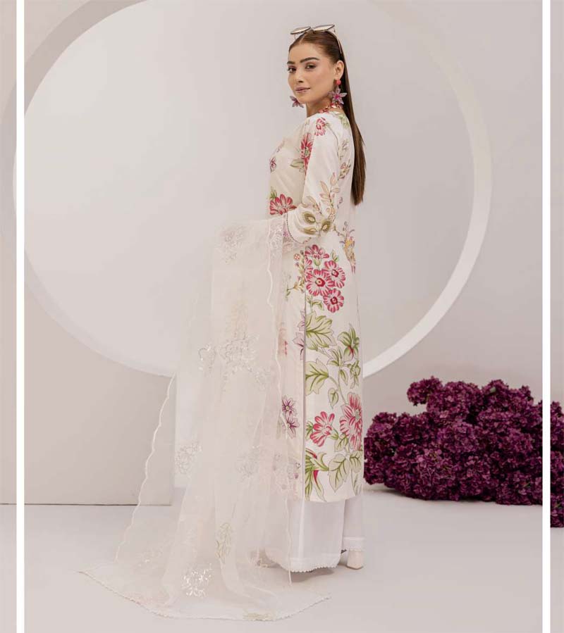 Bahar Floral Linen Suit With Embroidered Net Dupatta DG07