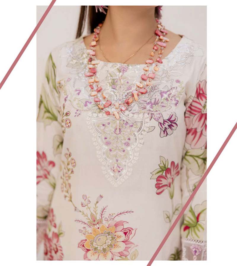 Bahar Floral Linen Suit With Embroidered Net Dupatta DG07