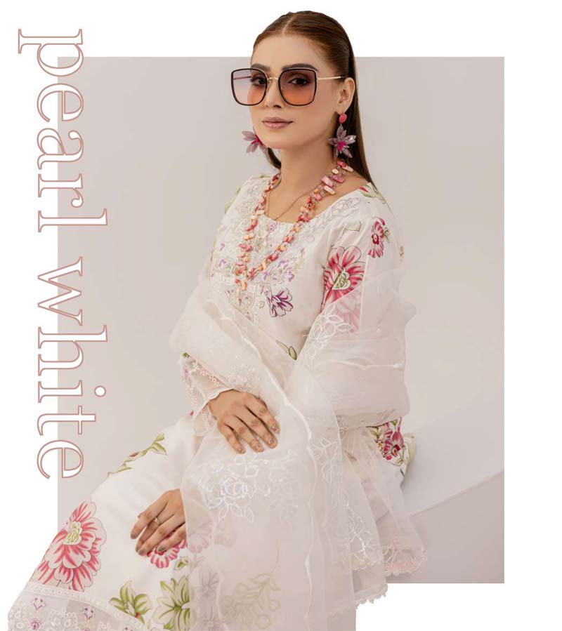 Bahar Floral Linen Suit With Embroidered Net Dupatta DG07