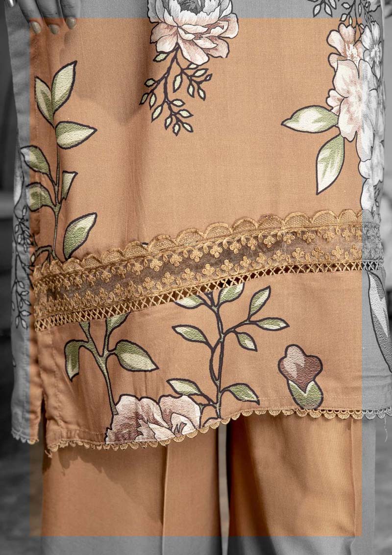 Bahar Floral Linen Suit With Embroidered Chiffon Dupatta BF01 - Desi Posh