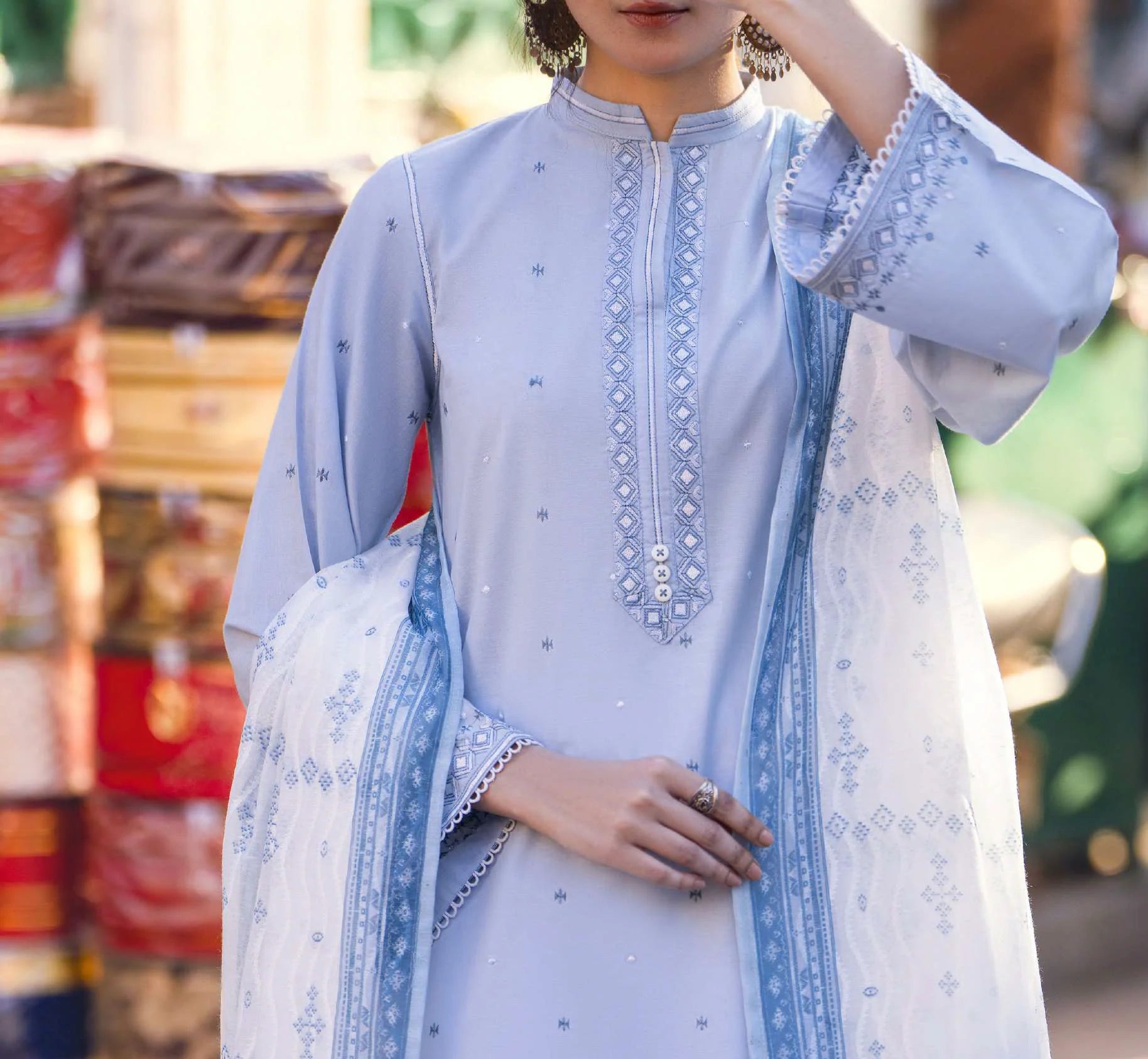 Bazaar Summer Festive Eid Collection Aquaria Embroidered Suit