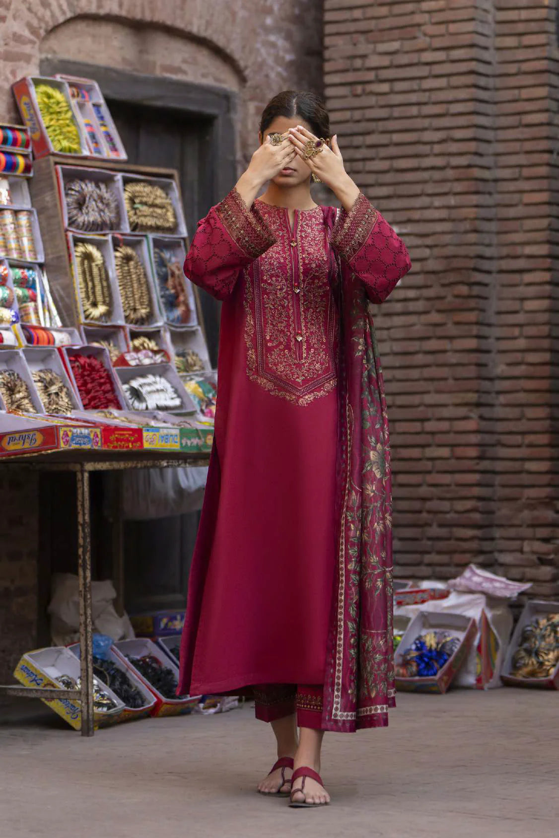 Bazaar Summer Festive Eid Collection Burgundy Embroidered Suit