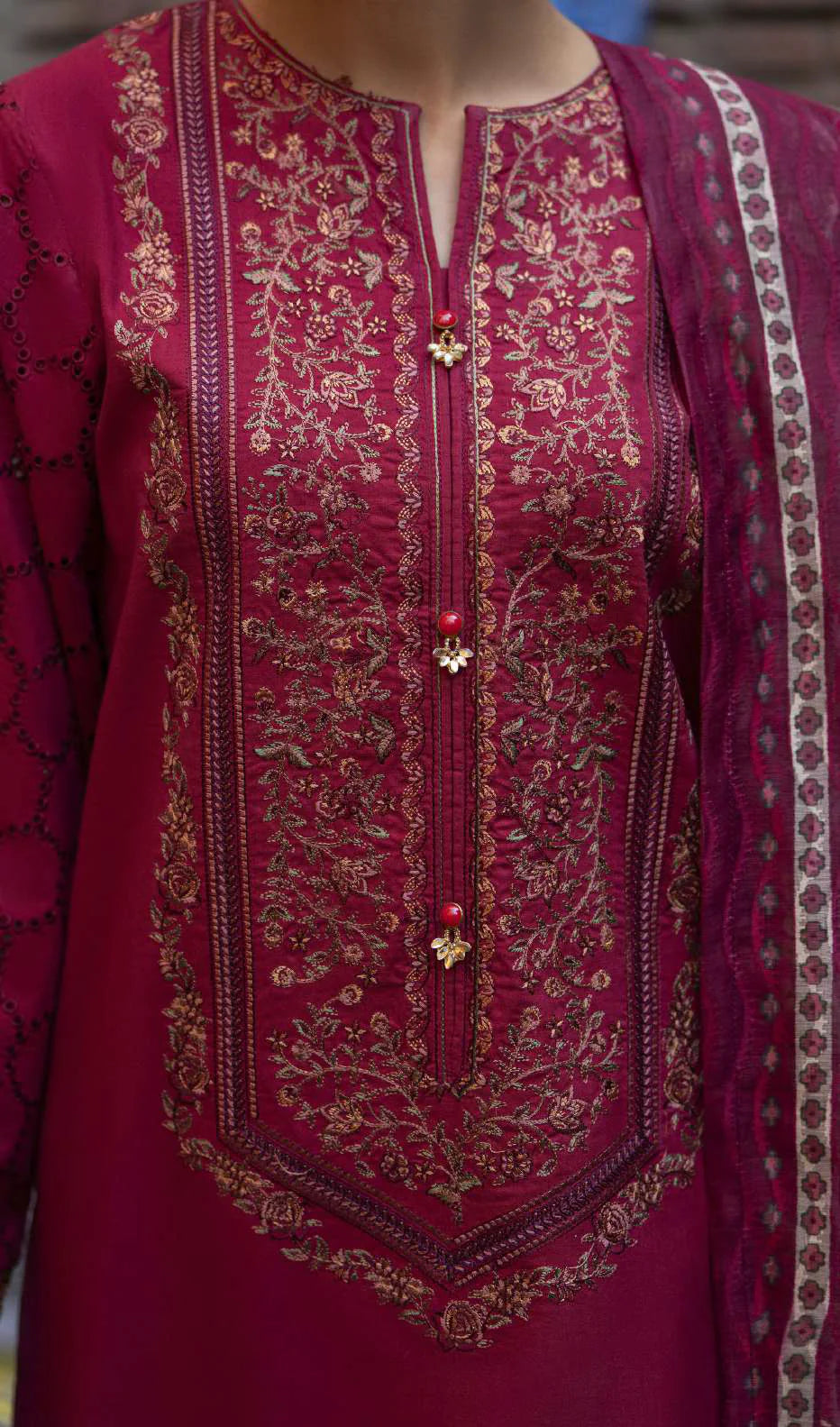 Bazaar Summer Festive Eid Collection Burgundy Embroidered Suit