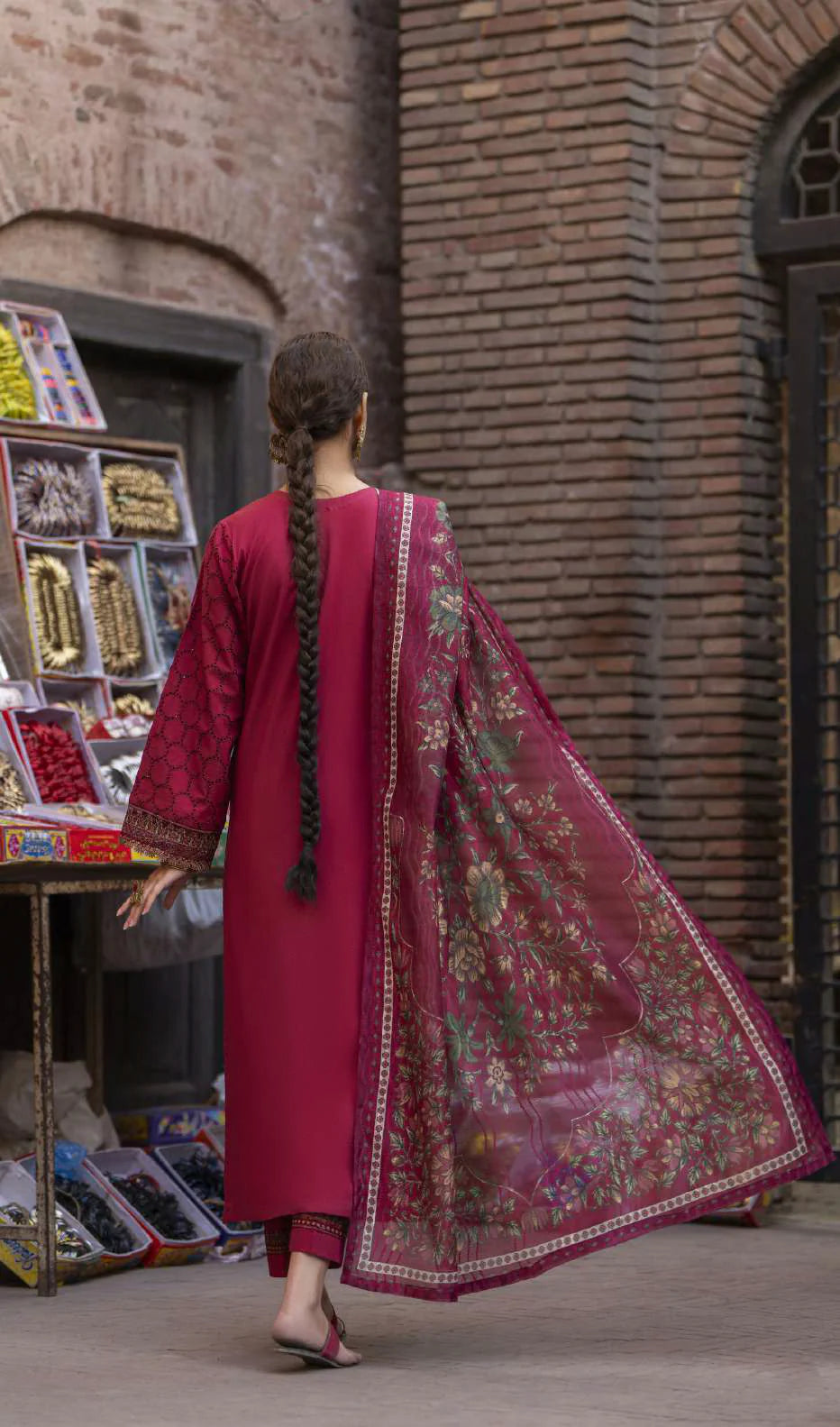 Bazaar Summer Festive Eid Collection Burgundy Embroidered Suit