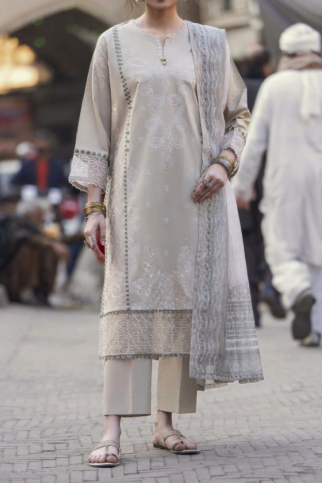 Bazaar Summer Festive Eid Collection Beige Embroidered Suit