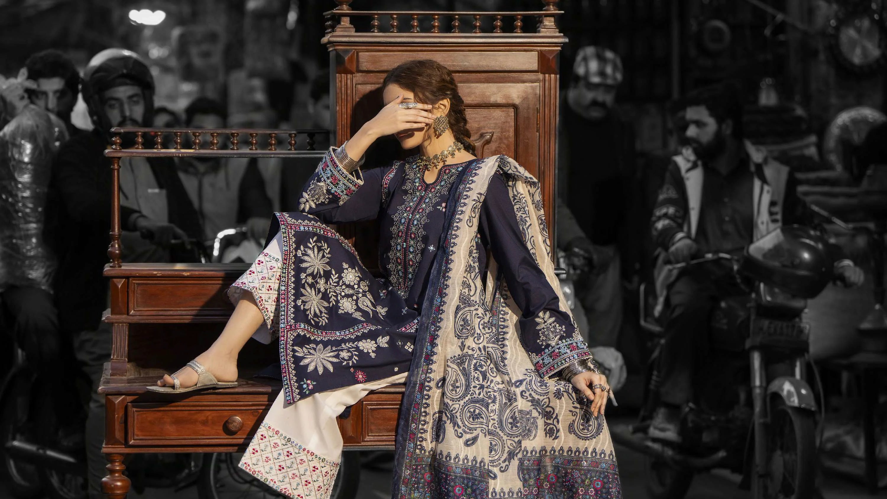 Bazaar Summer Festive Eid Collection Deep Blue Embroidered Suit