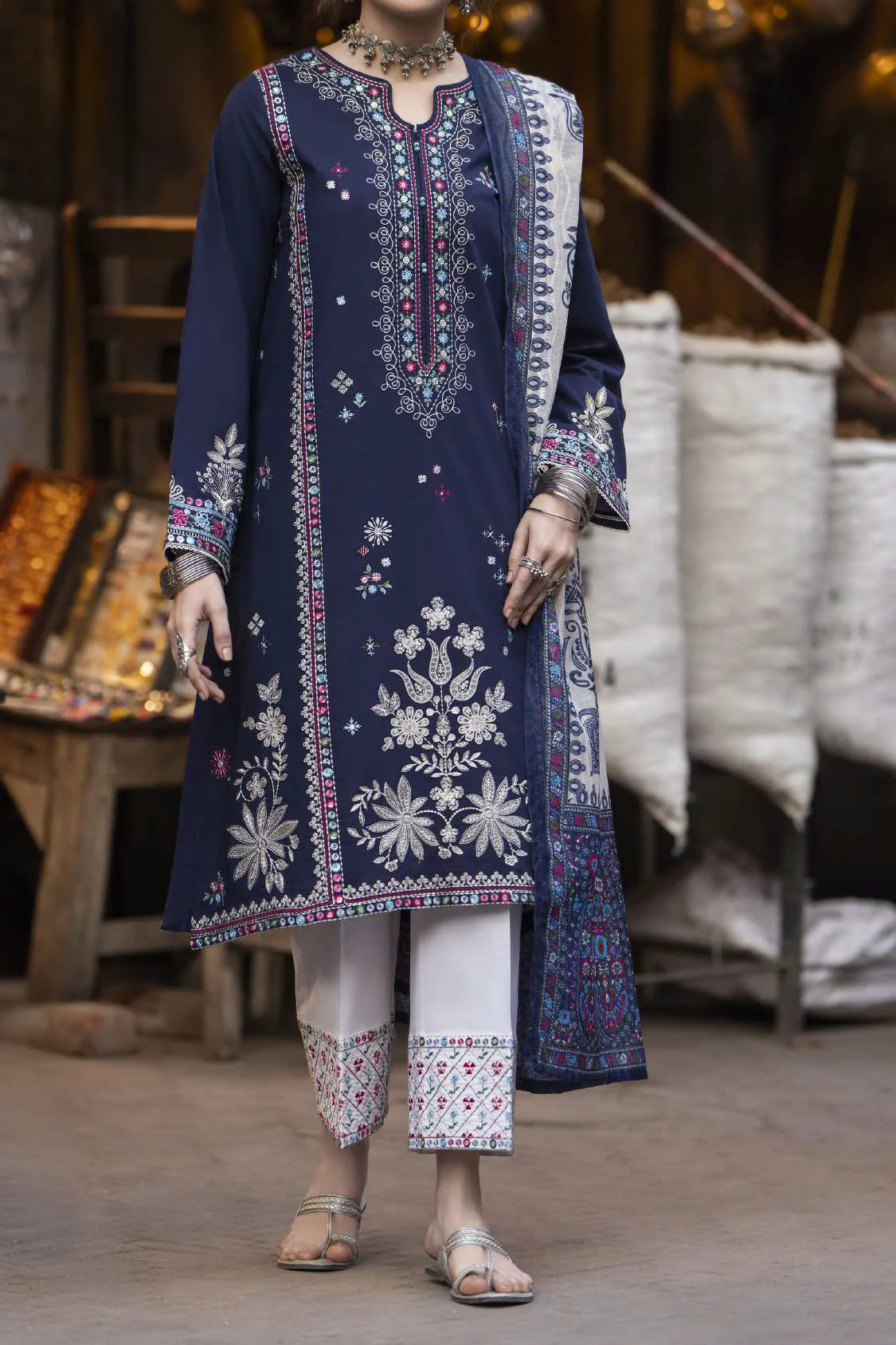 Bazaar Summer Festive Eid Collection Deep Blue Embroidered Suit