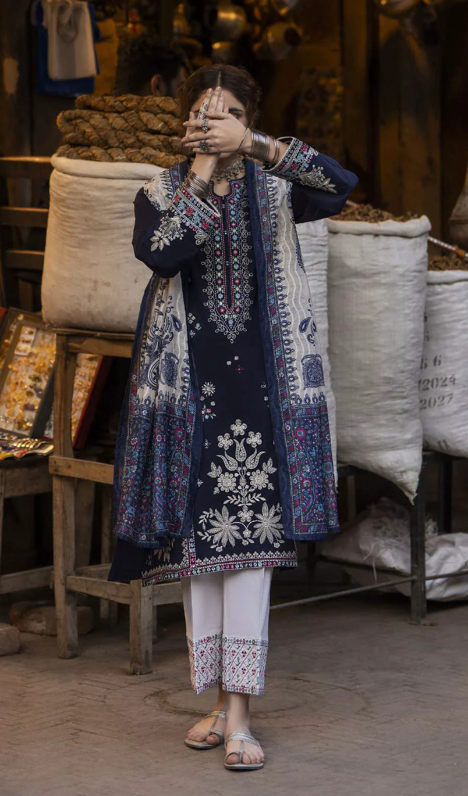 Bazaar Summer Festive Eid Collection Deep Blue Embroidered Suit