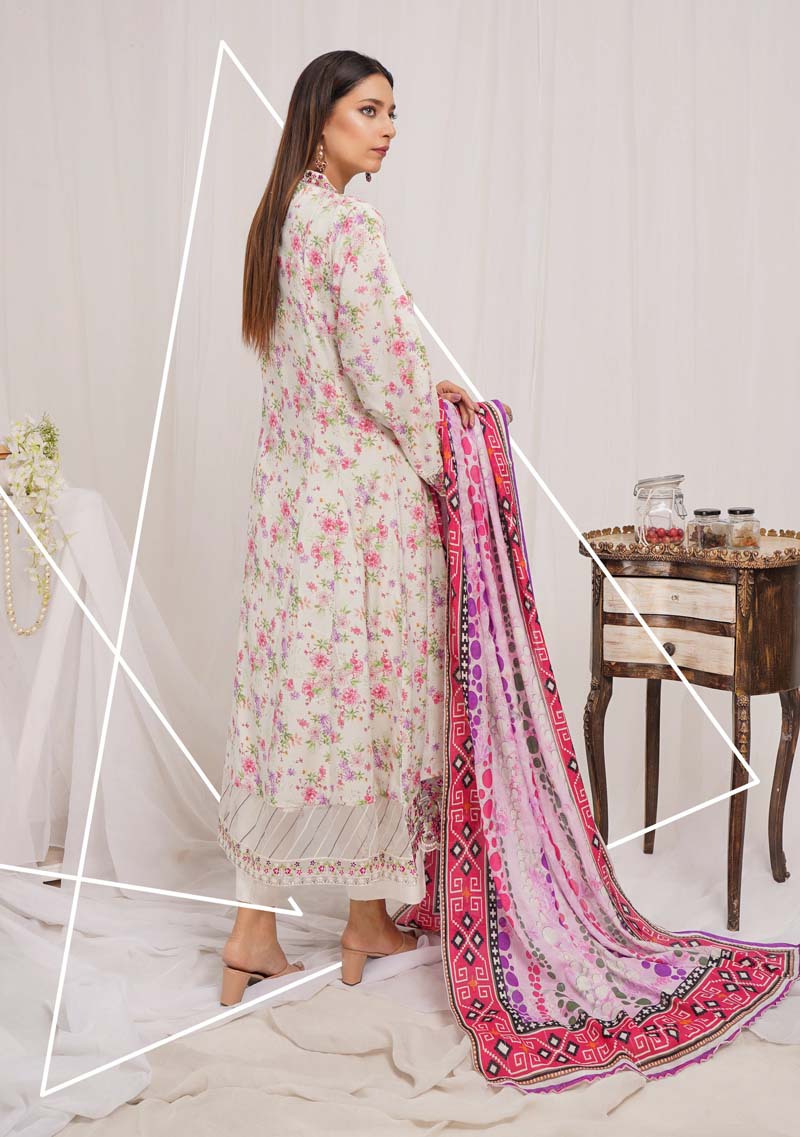 Munira Digital Print Linen Outfit with Barosia Dupatta MSL3