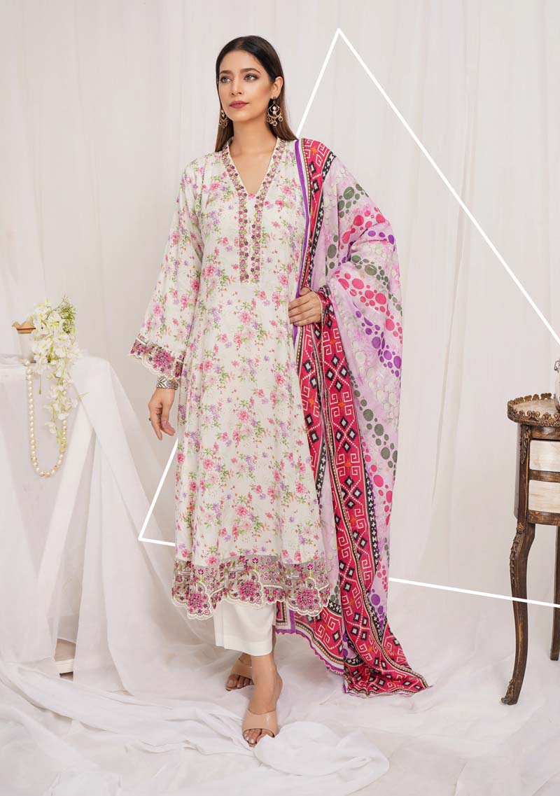 Munira Digital Print Linen Outfit with Barosia Dupatta MSL3