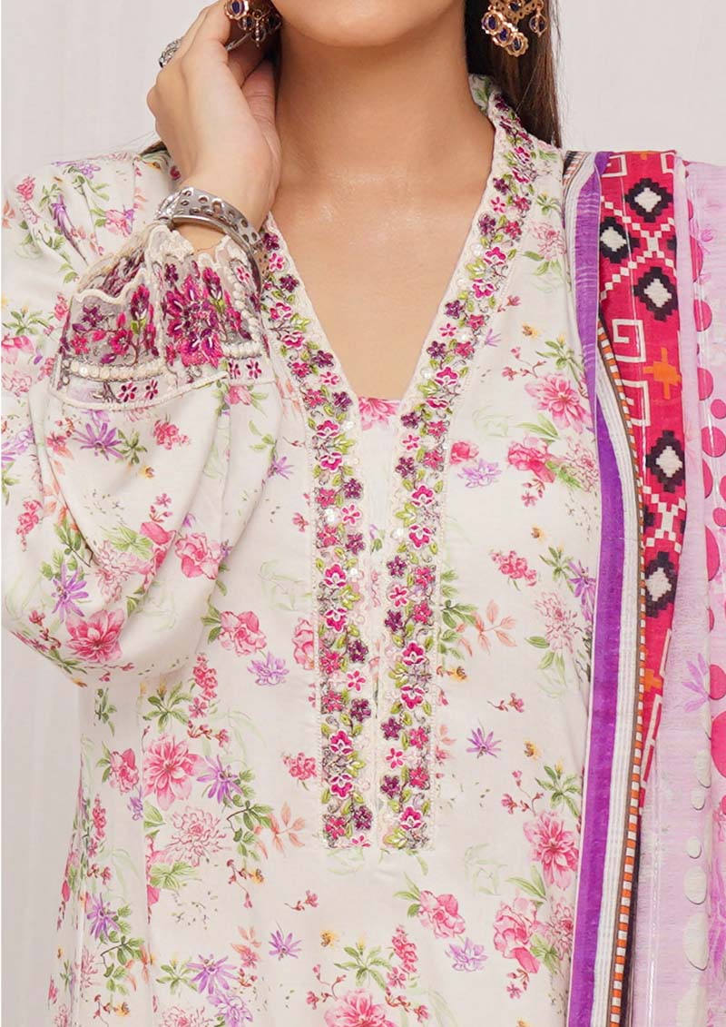 Munira Digital Print Linen Outfit with Barosia Dupatta MSL3