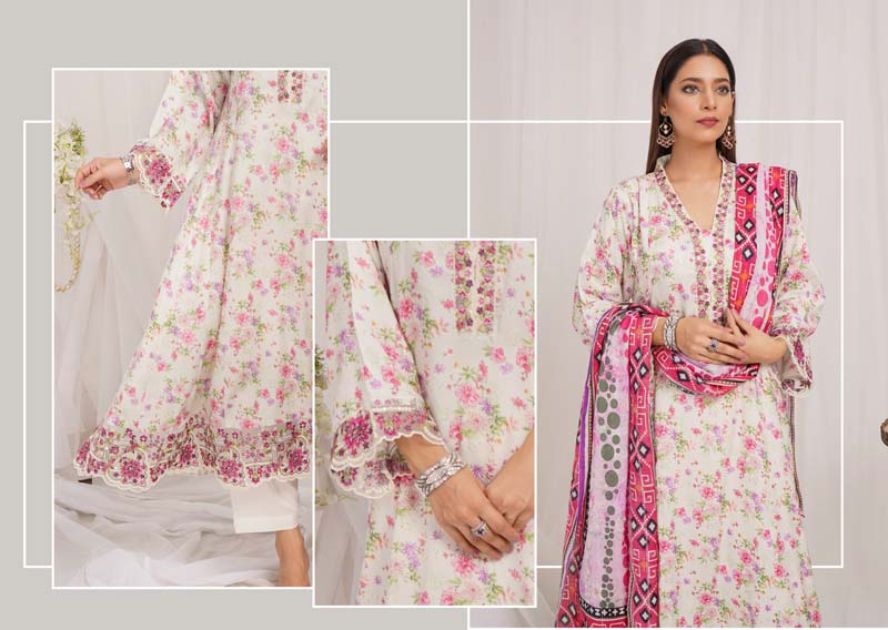 Munira Digital Print Linen Outfit with Barosia Dupatta MSL3