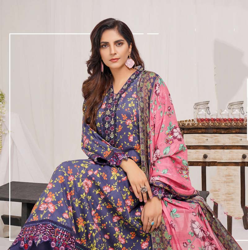 Munira Digital Print Linen Outfit with Barosia Dupatta MSL4