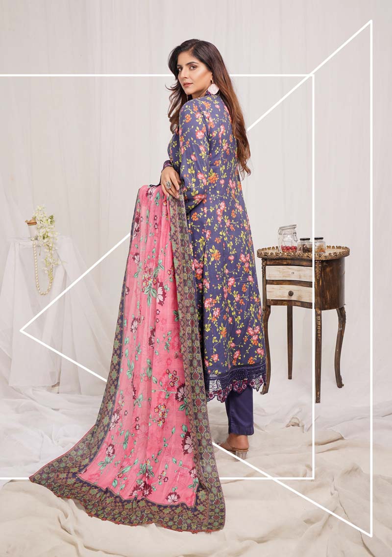 Munira Digital Print Linen Outfit with Barosia Dupatta MSL4