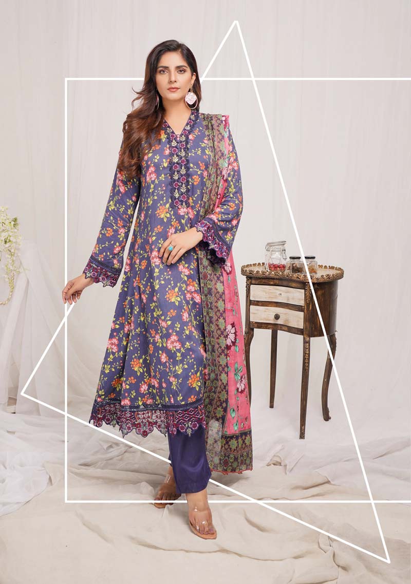 Munira Digital Print Linen Outfit with Barosia Dupatta MSL4