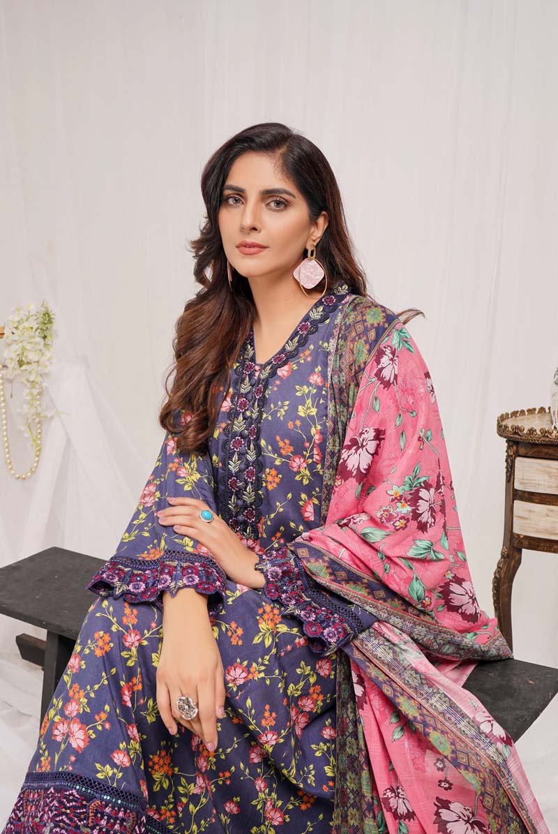 Munira Digital Print Linen Outfit with Barosia Dupatta MSL4