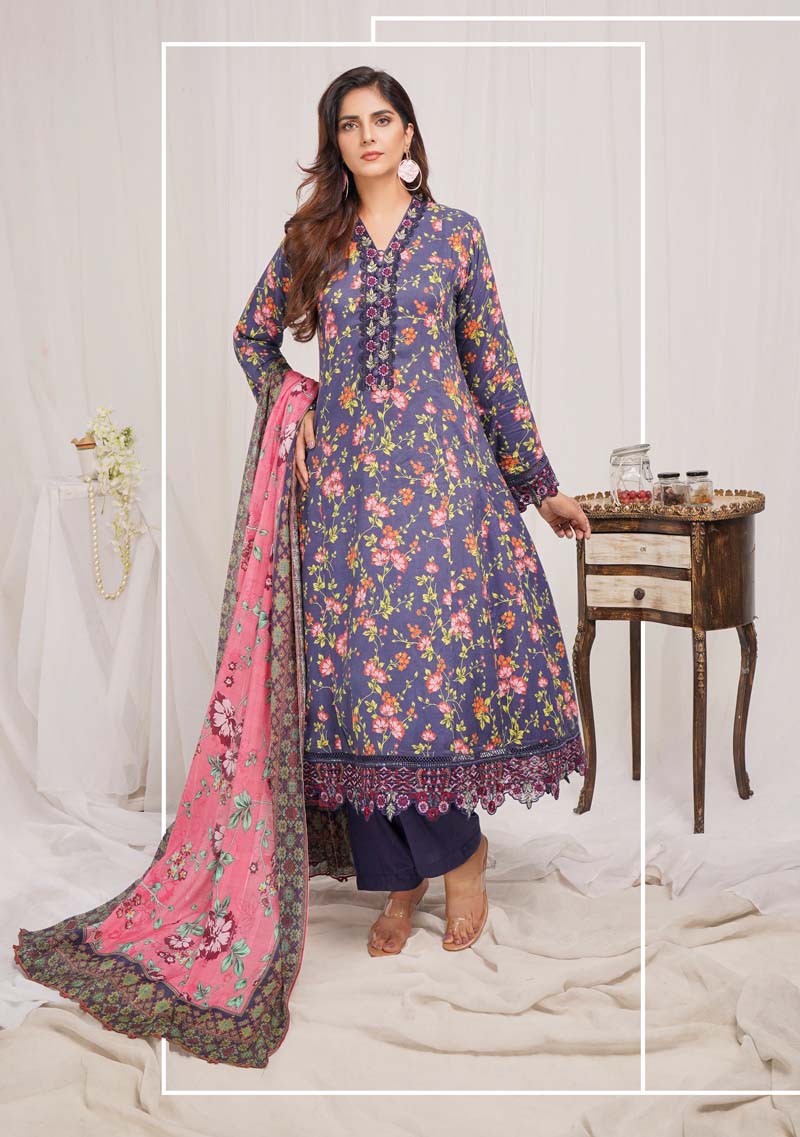 Munira Digital Print Linen Outfit with Barosia Dupatta MSL4