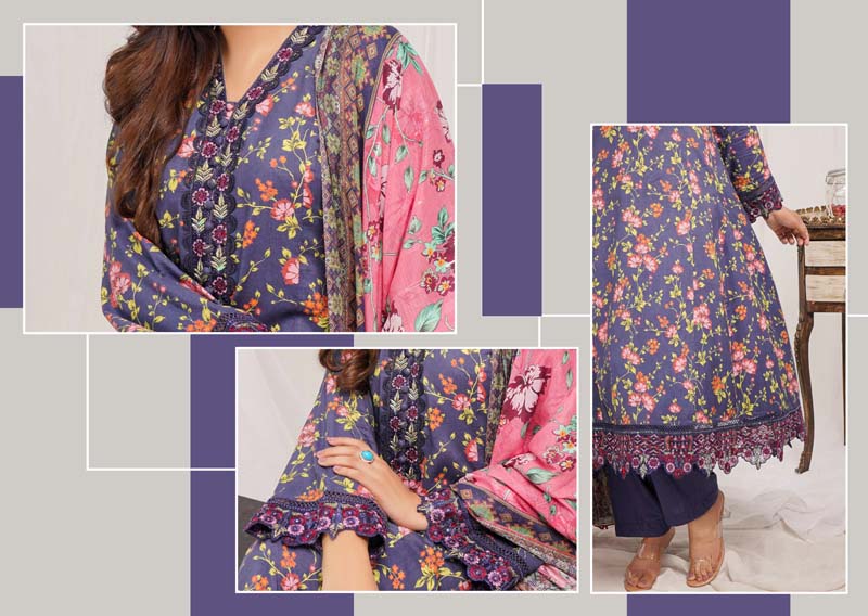 Munira Digital Print Linen Outfit with Barosia Dupatta MSL4