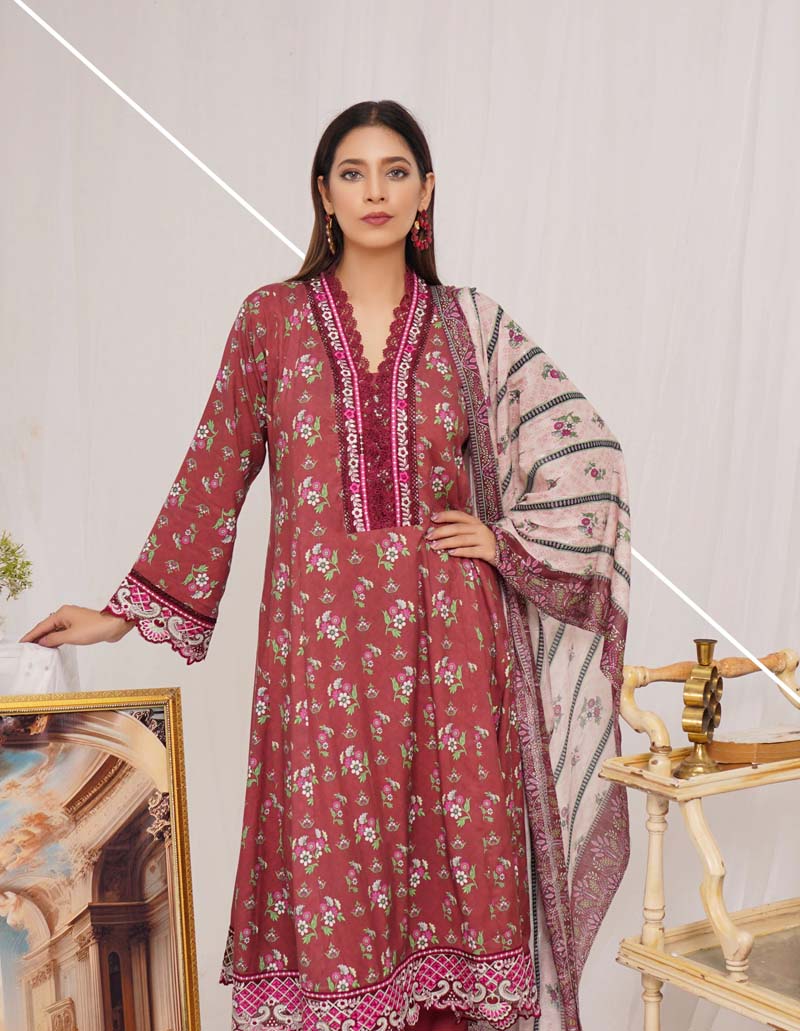 Munira Digital Print Linen Outfit with Barosia Dupatta MSL5