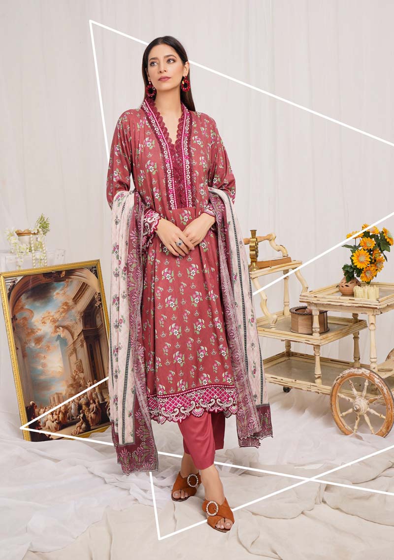 Munira Digital Print Linen Outfit with Barosia Dupatta MSL5