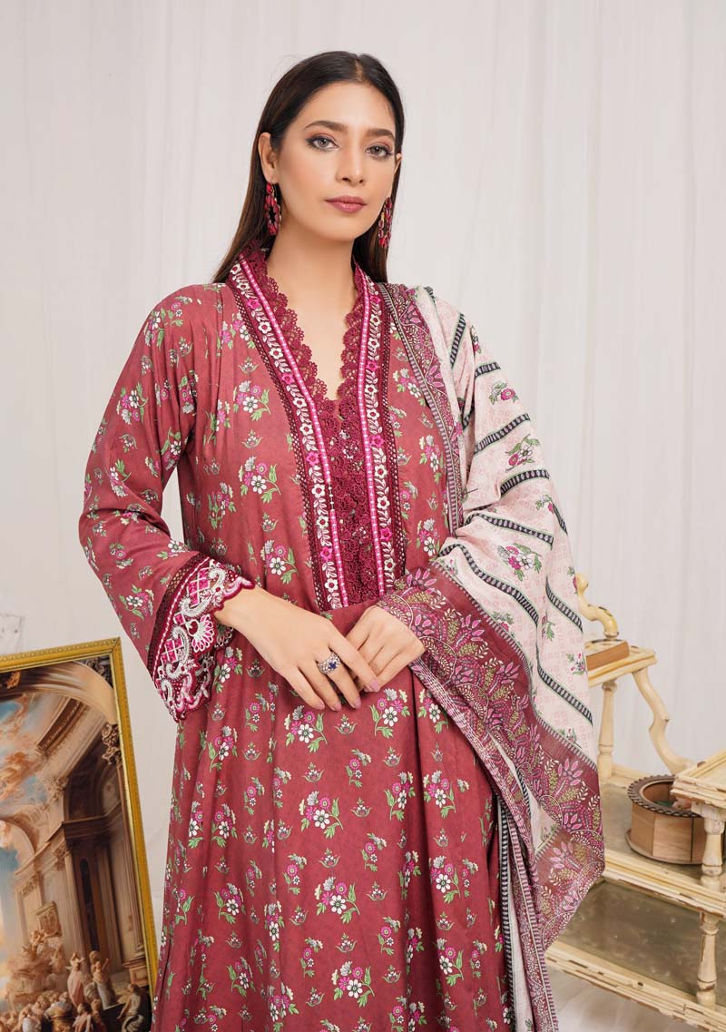 Munira Digital Print Linen Outfit with Barosia Dupatta MSL5