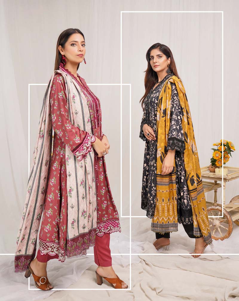 Munira Digital Print Linen Outfit with Barosia Dupatta MSL5