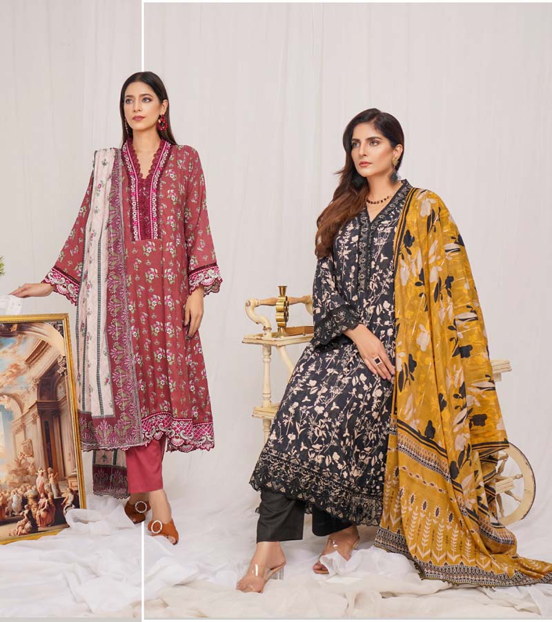 Munira Digital Print Linen Outfit with Barosia Dupatta MSL5