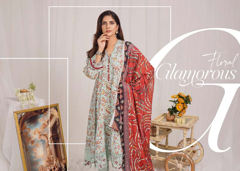 Munira Digital Print Linen Outfit with Barosia Dupatta MSL7