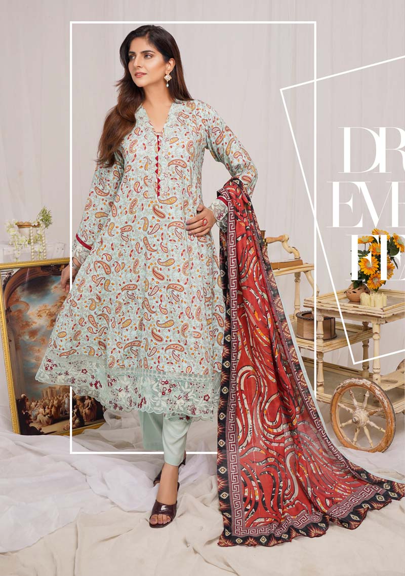 Munira Digital Print Linen Outfit with Barosia Dupatta MSL7