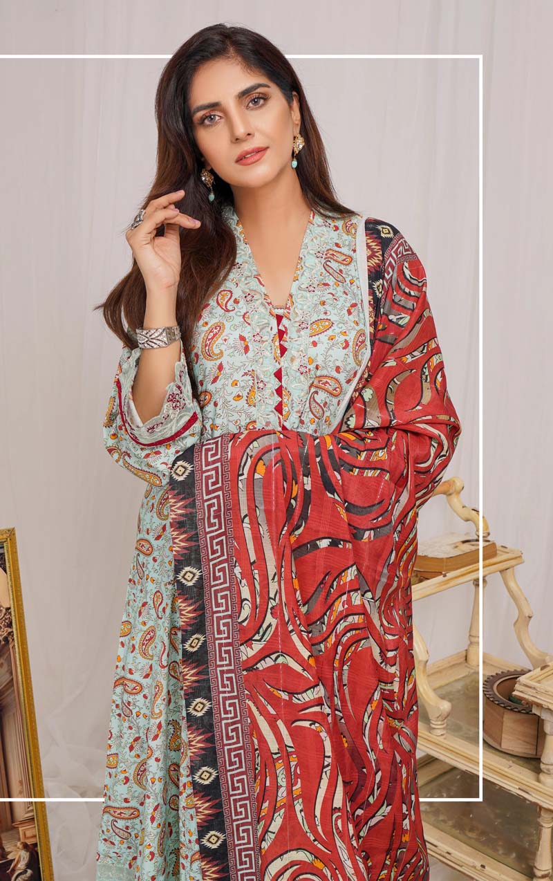 Munira Digital Print Linen Outfit with Barosia Dupatta MSL7