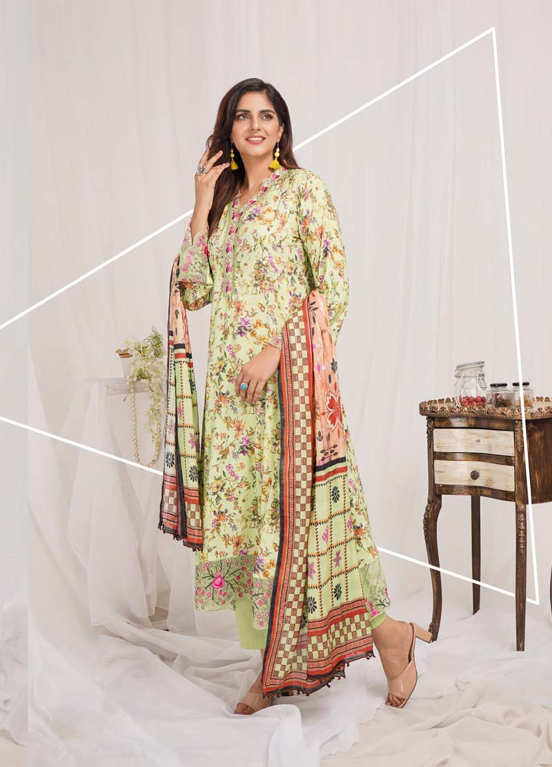 Munira Digital Print Linen Outfit with Barosia Dupatta MSL2