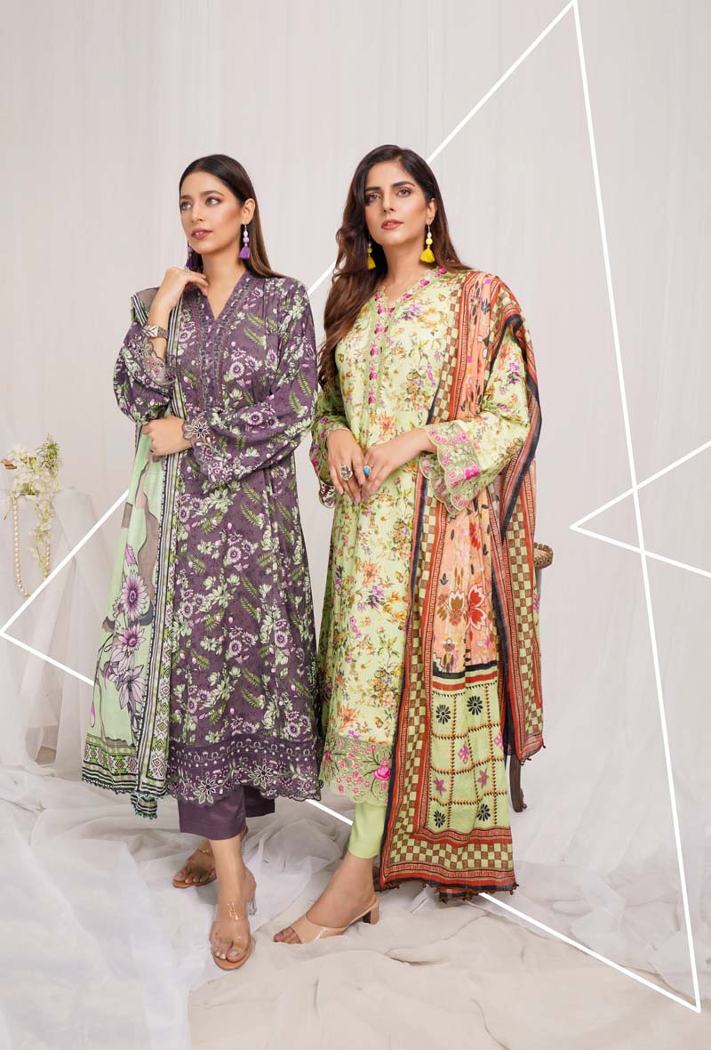 Munira Digital Print Linen Outfit with Barosia Dupatta MSL2